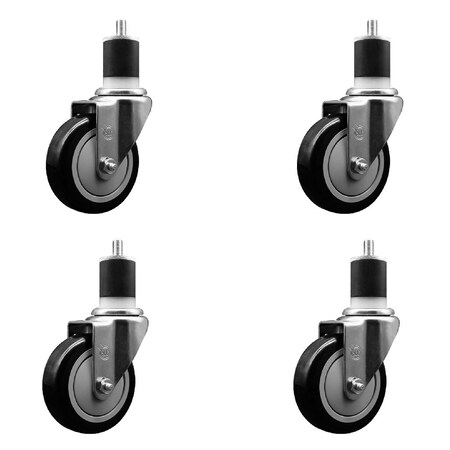 Service Caster 4'' SS Black Poly Wheel Swivel 1-7/8'' Expanding Stem Caster Set, 4PK SCC-SSEX20S414-PPUB-BLK-178-4